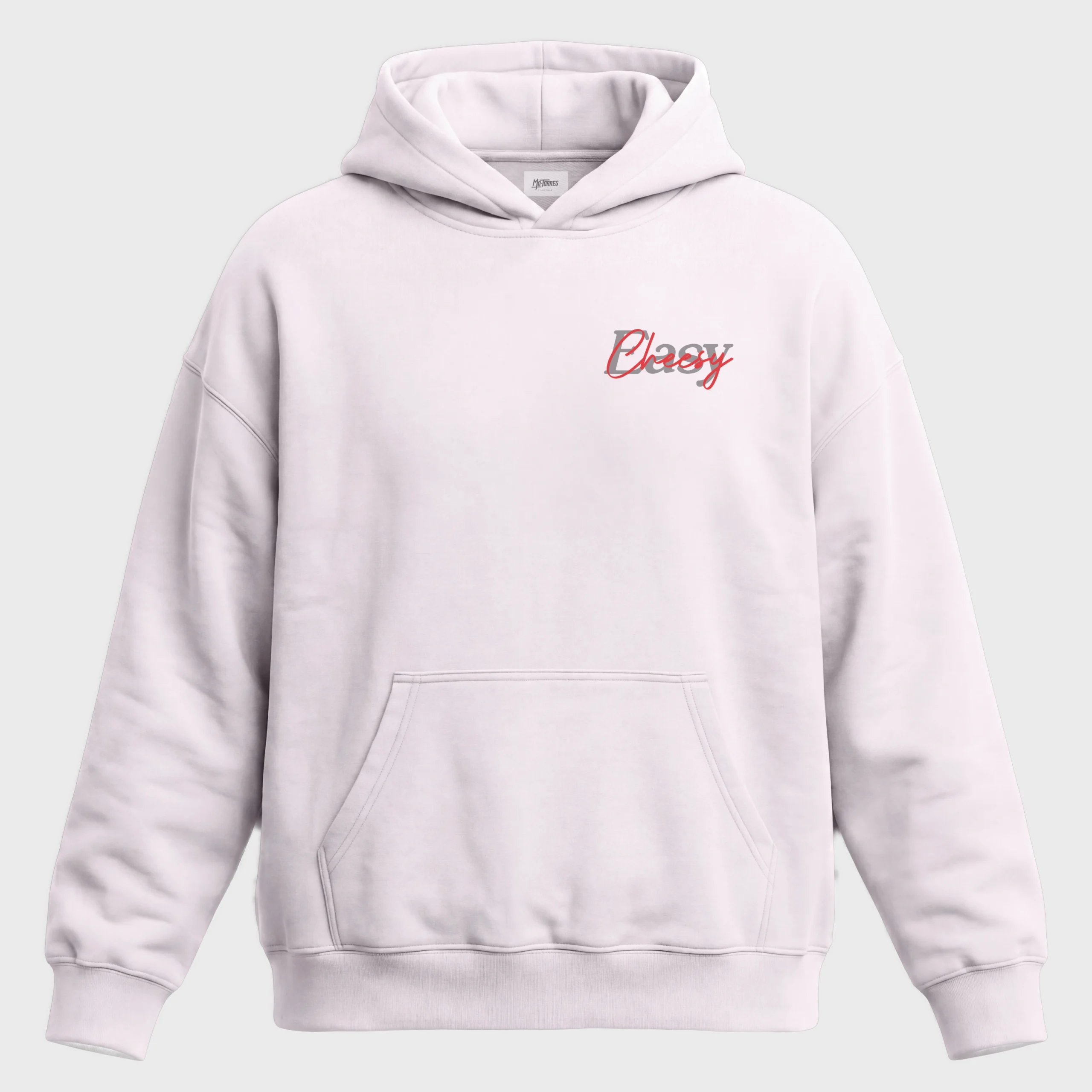 Oversized Unisex Hoodie rosa grau von Mo-Torres mit rotem Easy Print auf der Brust